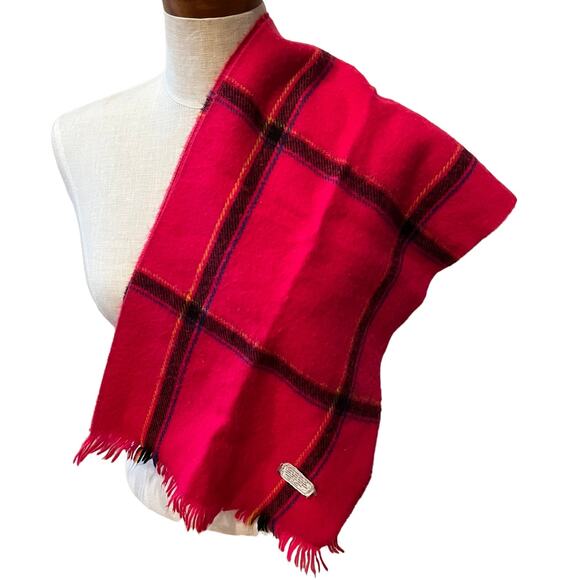 Vintage Accessories - Vintage hot pink plaid fringed scarf
